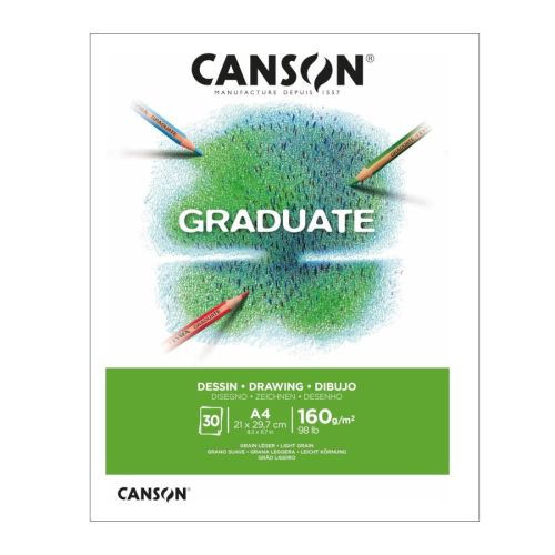 Скицник CANSON GRADUATE Drawing White, за моливи и въглен, A4, 160 г/кв.м, light grain, 30 л. 1