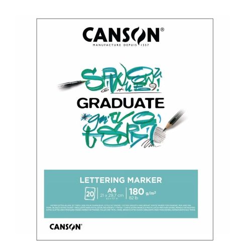 Скицник CANSON GRADUATE Lettering Marker, за маркери, A4, 180 г/кв.м, very smooth, 20 л. 1