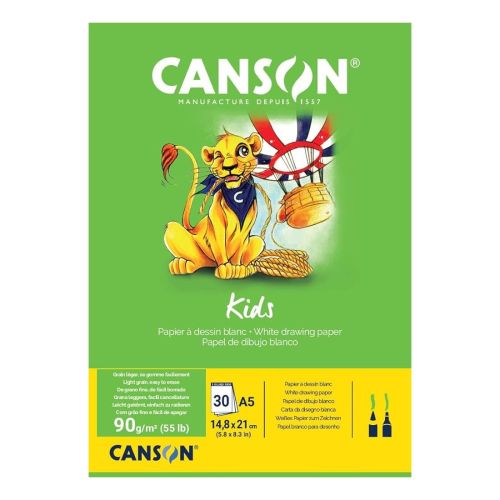 Скицник CANSON KIDS Drawing, за моливи, маркери, пастели, A4, 90 г/кв.м, light grain, 30 л. 1