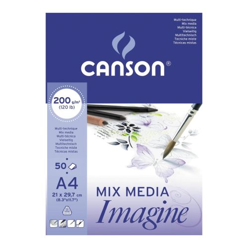 Скицник CANSON Mixed Media Imagine, за мокри и сухи техники, A4, 200 г/кв.м, light grain, 50 л. 1