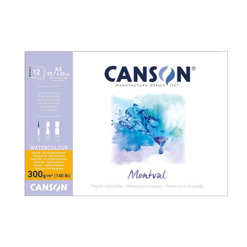 Скицник CANSON Montval, за акварелни бои, 300х420 мм, 300 г/кв.м, cold pressed, 12 л. 1