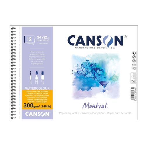 Скицник със спирала CANSON Montval, за акварелни бои, 240х320 мм, 300 г/кв.м, cold pressed, 12 л. 1