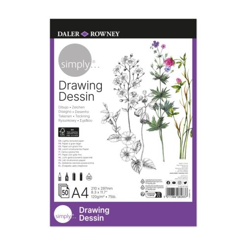 Скицник за сухи техники DALER-ROWNEY Simply Drawing, А4, 120 г/кв.м, твърди корици, 50 л. 1