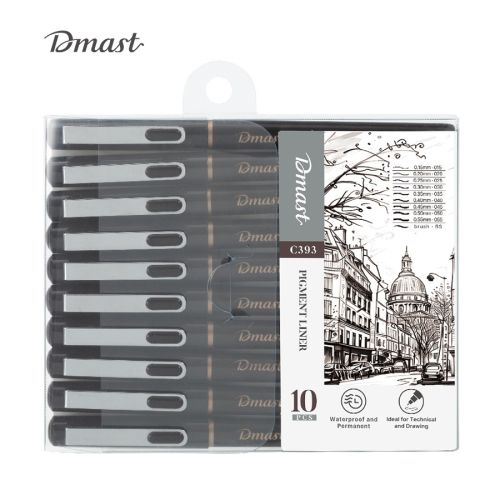 Тънкописци Deli Dmast EC393, метален връх 0.15 до 0.55 мм + четка, 10 бр. 1