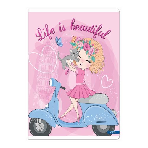 Тетрадка LASTVA Cute, A4, 52 л., линиран офсет 80 г, корица 300 г, мат ламинат, с блясък 1