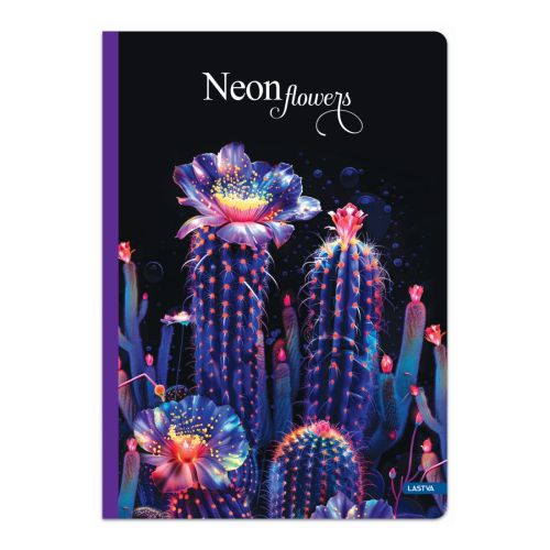 Тетрадка LASTVA Neon Flowers, A4, 96 л., линиран офсет 70 г, твърда корица, мат ламинат, UV лак — Joya.bg 1
