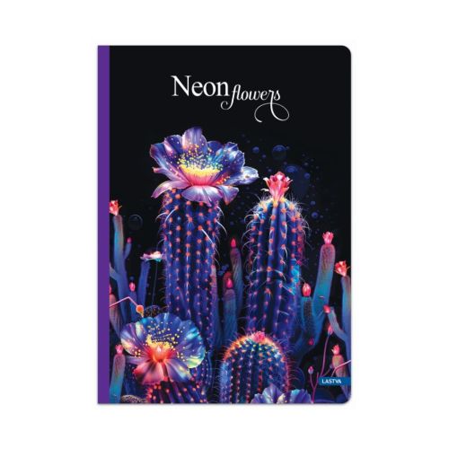 Тетрадка LASTVA Neon Flowers, A5, 96 л., линиран офсет 70 г, твърда корица, мат ламинат, UV лак 4
