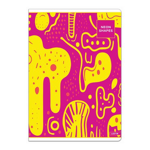 Тетрадка LASTVA Neon Shapes, A4, 52 л., линиран офсет 80 г, корица 300 г, мат ламинат, UV лак 1
