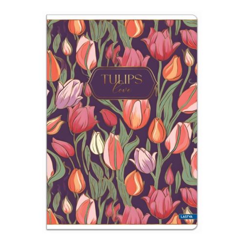 Тетрадка LASTVA Tulips, A4, 52 л., линиран офсет 80 г, корица 300 г, мат ламинат, релефно фолио 1