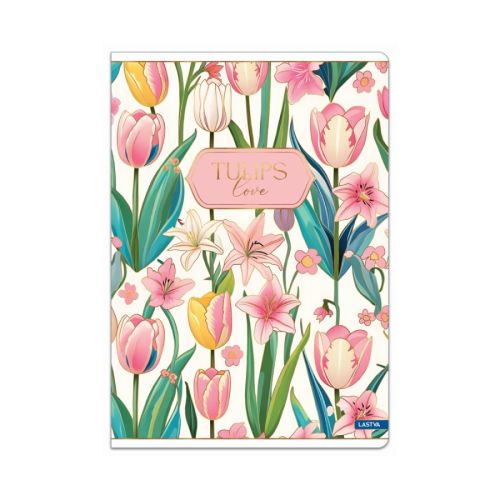 Тетрадка LASTVA Tulips, A5, 52 л., линиран офсет 80 г, корица 300 г, мат ламинат, релефно фолио 1