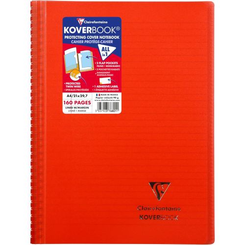 Тетрадка със спирала Clairefontaine Koverbook, А4+, 80 л., линиран офсет 90 г, PP подвързия, червена 1