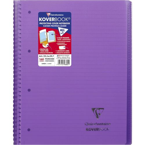 Тетрадка със спирала Clairefontaine Koverbook, А4+, 80 л., линиран офсет 90 г, PP подвързия, лилава 1