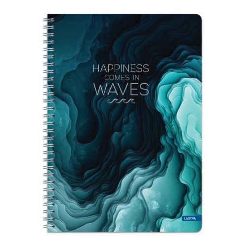 Тетрадка със спирала LASTVA Waves, A4, 80 л., линиран офсет 70 г, твърда корица мат ламинат, UV лак 1