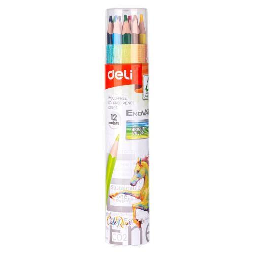 Цветни моливи Deli Enovation EC112-12, триъгълно тяло, 12 цвята, в тубус 1
