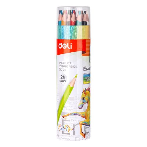 Цветни моливи Deli Enovation EC112-24, триъгълно тяло, 24 цвята, в тубус 1