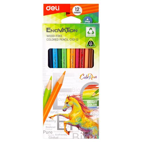 Цветни моливи Deli Enovation EC113-12, триъгълно тяло, 12 цвята 1
