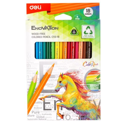Цветни моливи Deli Enovation EC113-18, триъгълно тяло, 18 цвята 1