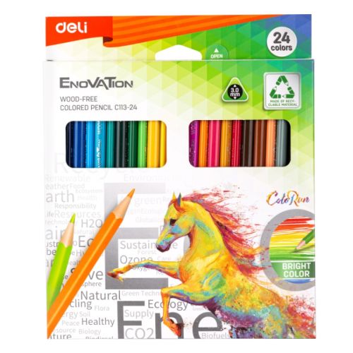 Цветни моливи Deli Enovation EC113-24, триъгълно тяло, 24 цвята 1