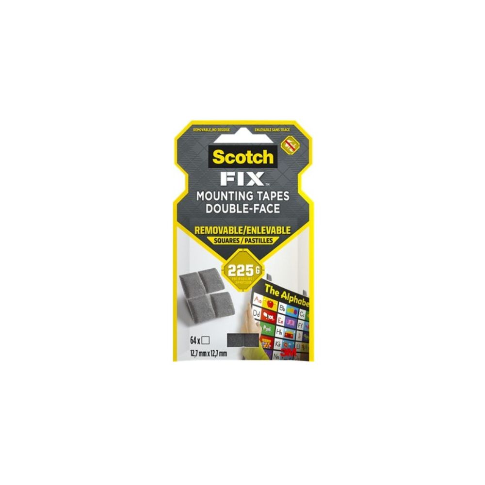 Монтажни квадрати Scotch-FIX 108 Interior, 12.7 х 12.7 мм, презалепващи, издържливост 225 г, 64 бр.