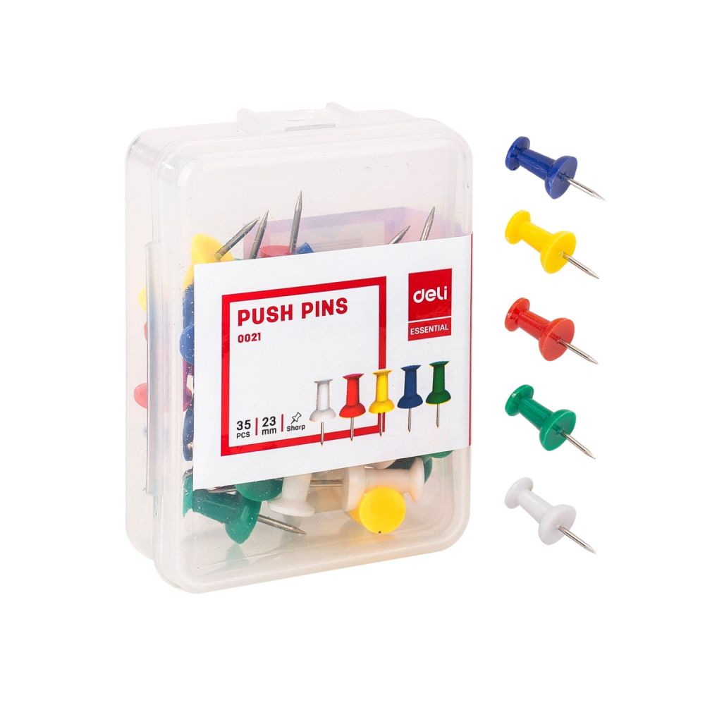 Пинове за коркова дъска Deli Essential, E0021, цветни, кутия 35 бр.