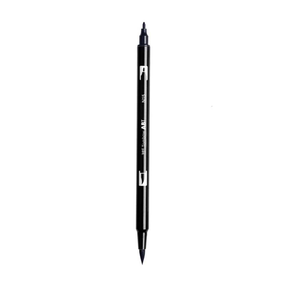 Aкварелен двувърх маркер Tombow ABT Dual Brush, четка 3.5 мм, връх 0.8 мм, N15 black