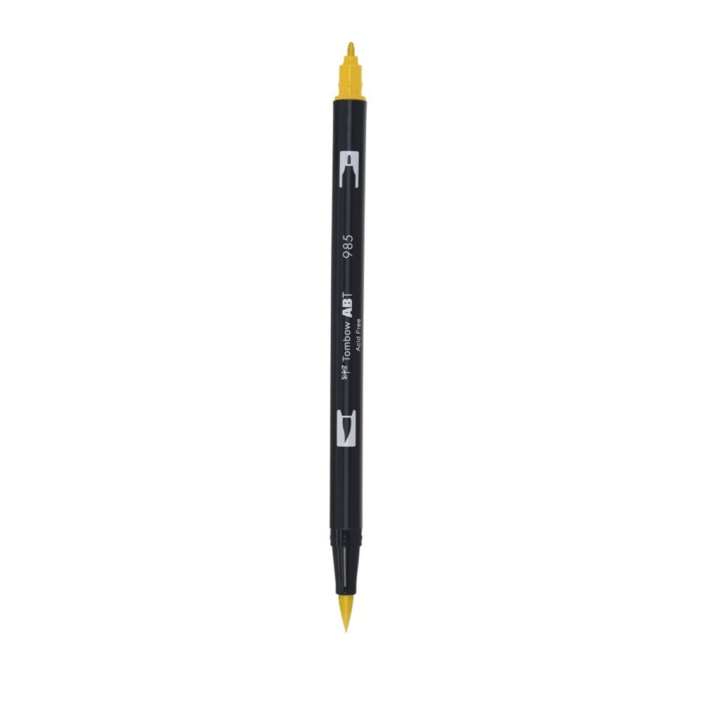 Aкварелен двувърх маркер Tombow ABT Dual Brush, четка 3.5 мм, връх 0.8 мм, 985 chrome yellow