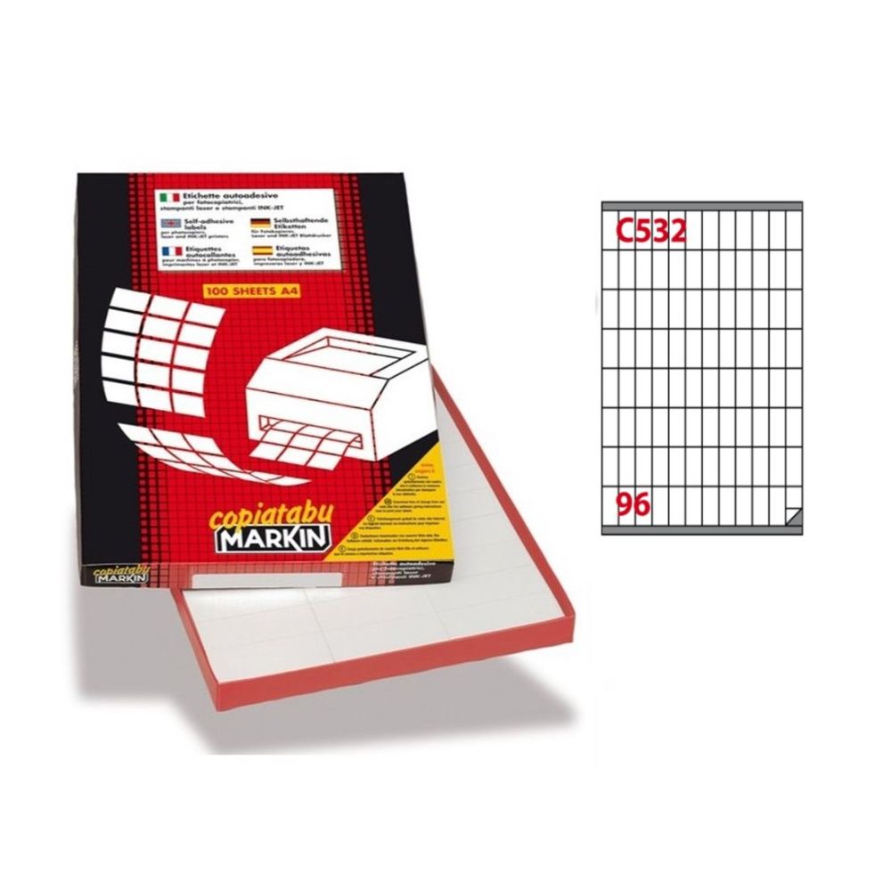 Самозалепващи етикети MARKIN Laser/Copier/Inkjet, бели, А4, 16.3x35.4 мм, 96 бр./л., 100 л.
