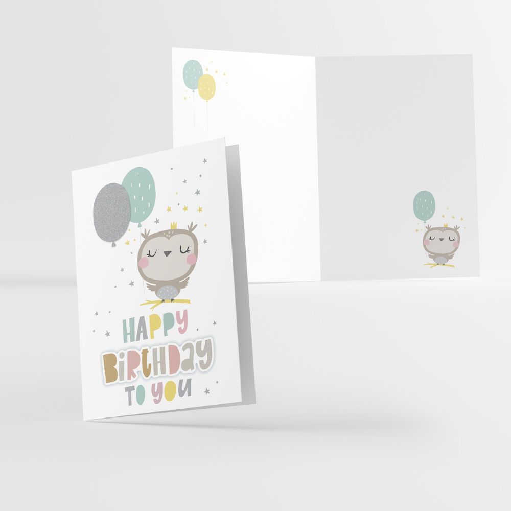 Поздравителна картичка за рожден ден Happy Birthday to You, бухалче, 3D, 120 x 170 мм