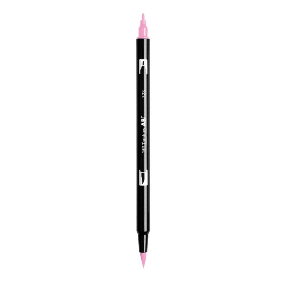 Aкварелен двувърх маркер Tombow ABT Dual Brush, четка 3.5 мм, връх 0.8 мм, 723 pink