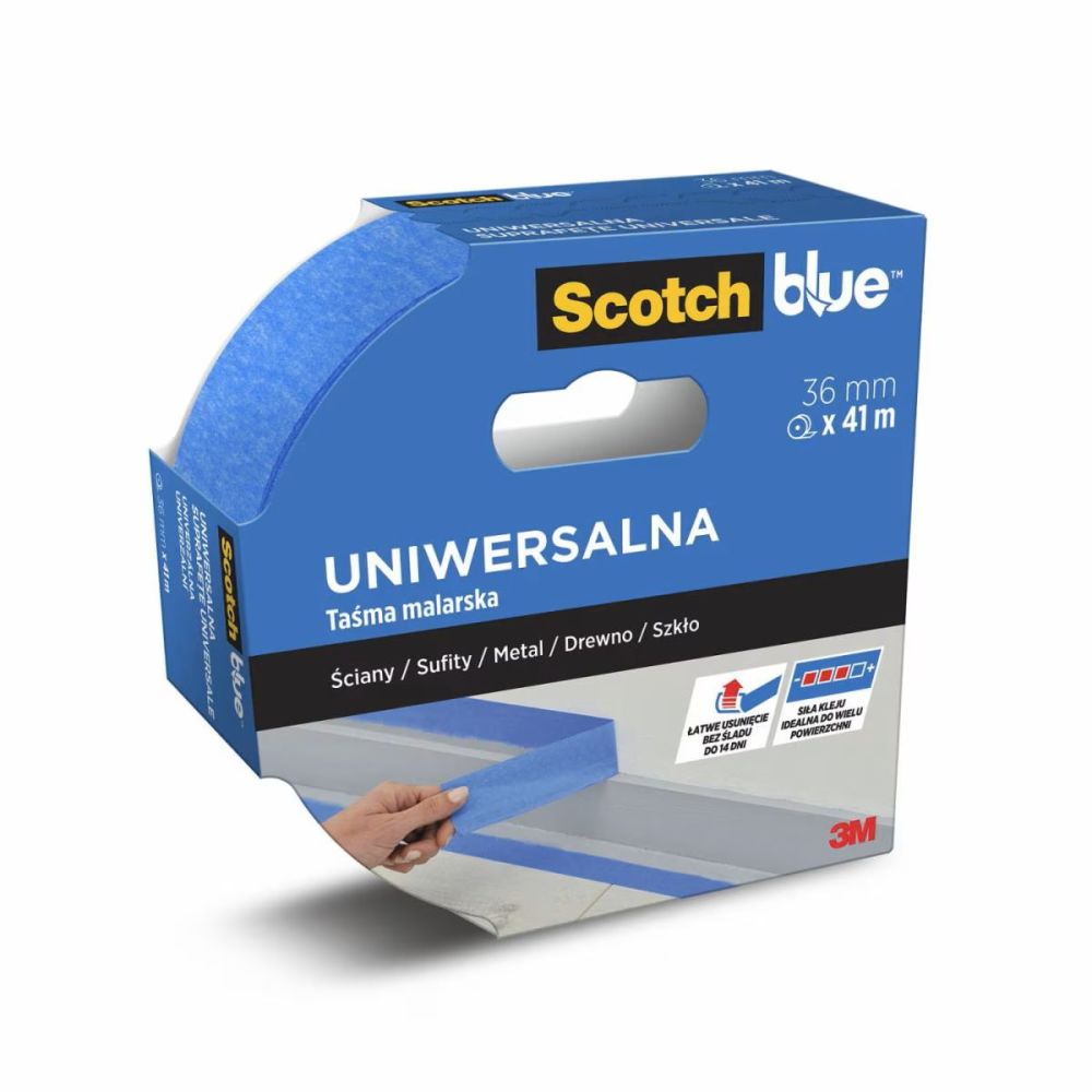 Хартиена лента ScotchBlue™, 36 мм x 41 м, самозалепваща, акрилна, за всички повърхности, синя