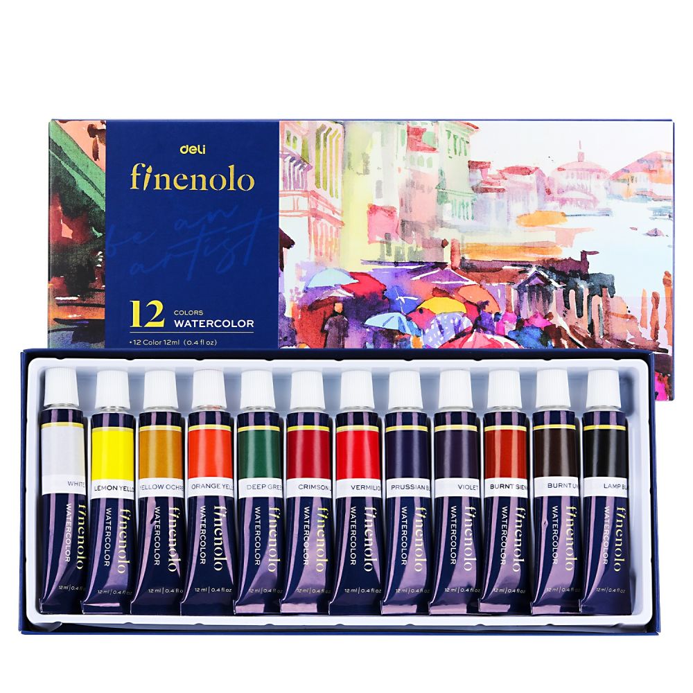Акварелни бои Deli Finenolo EC19-12, в тубички 12 мл, 12 цвята