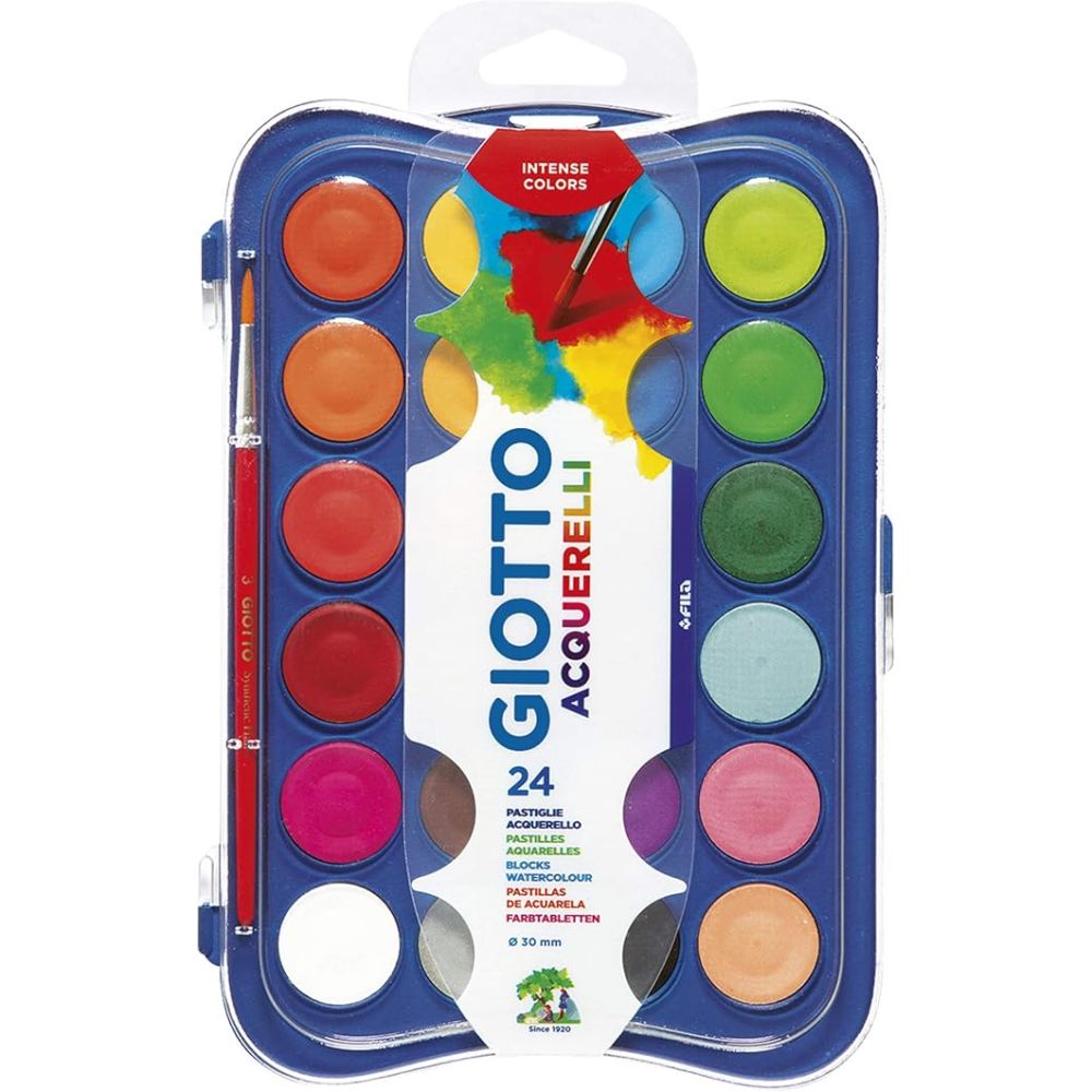 Акварелни бои GIOTTO, ф 30 мм, 24 цвята + четка
