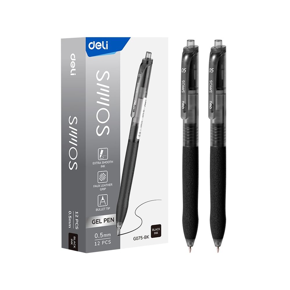 Автоматична гелова химикалка Deli Smoos EG075-BK, с грип, 0.5 мм, черна