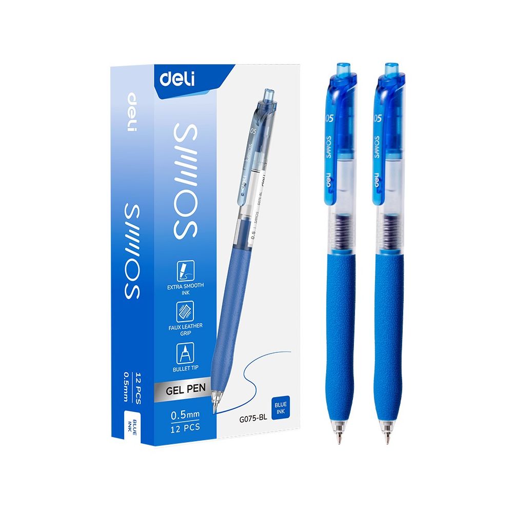 Автоматична гелова химикалка Deli Smoos EG075-BL, с грип, 0.5 мм, синя