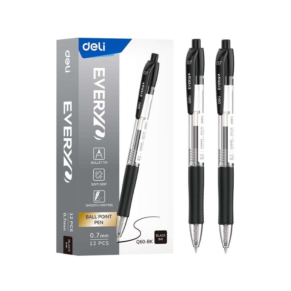Автоматична химикалка Deli EveryU EQ60-BK, с грип, 0.7 мм, черна