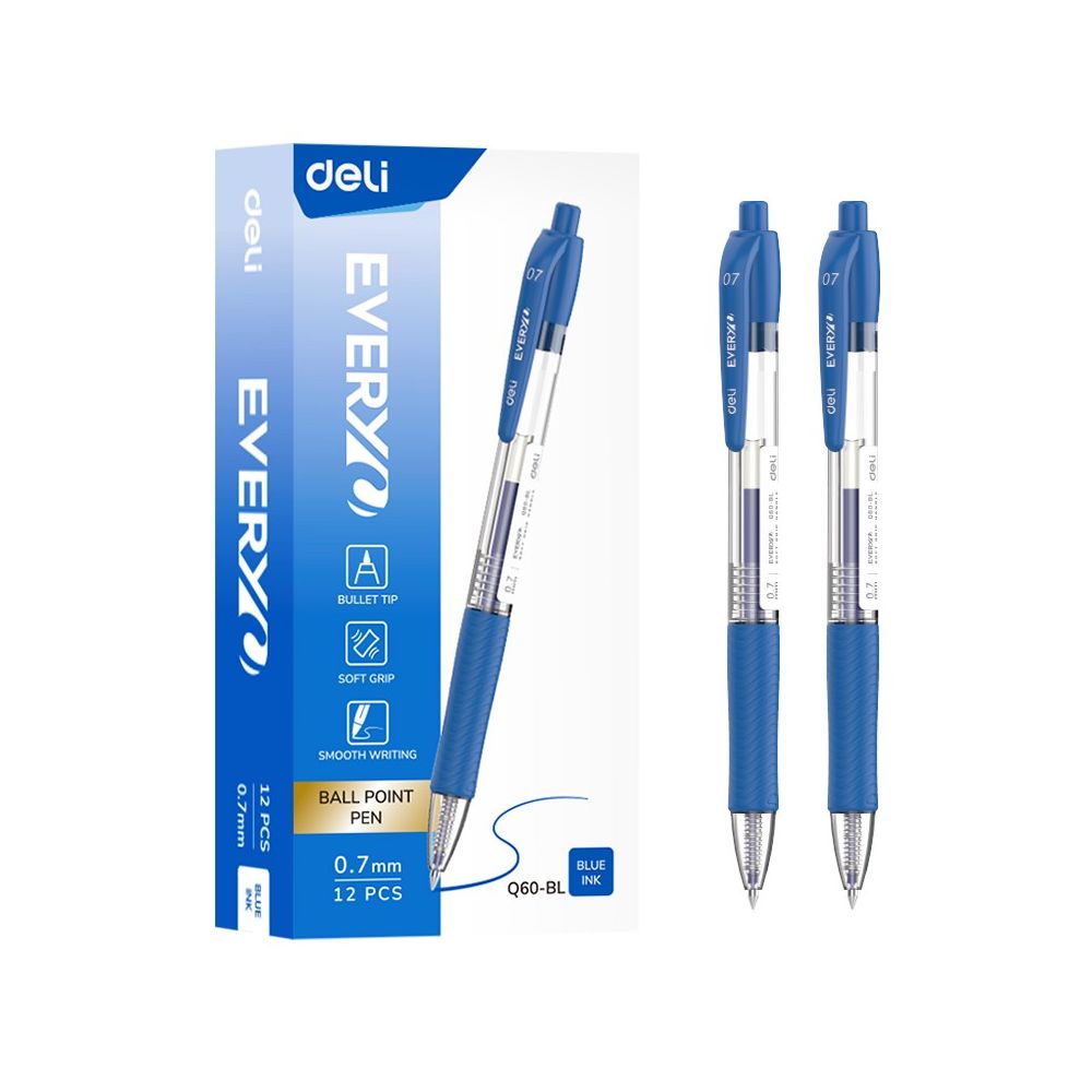 Автоматична химикалка Deli EveryU EQ60-BL, с грип, 0.7 мм, синя