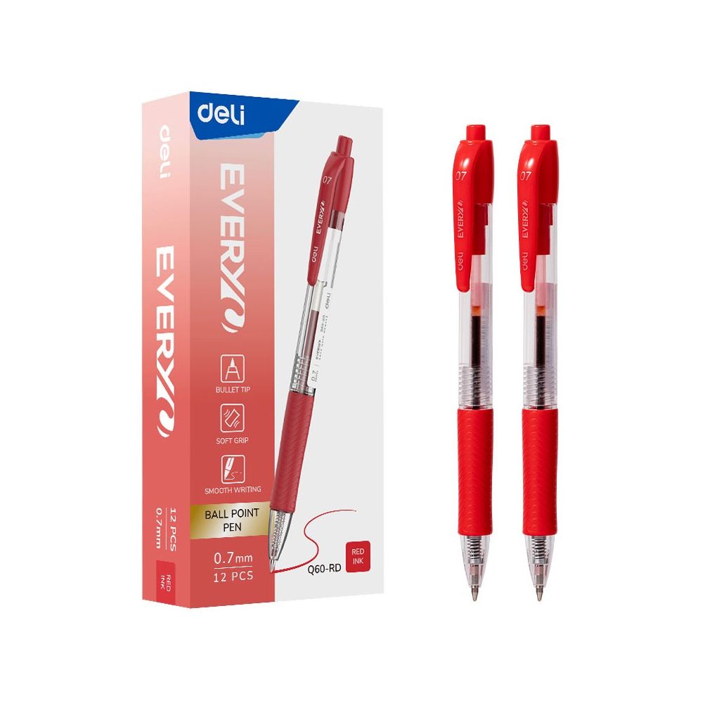 Автоматична химикалка Deli EveryU EQ60-RD, с грип, 0.7 мм, червена