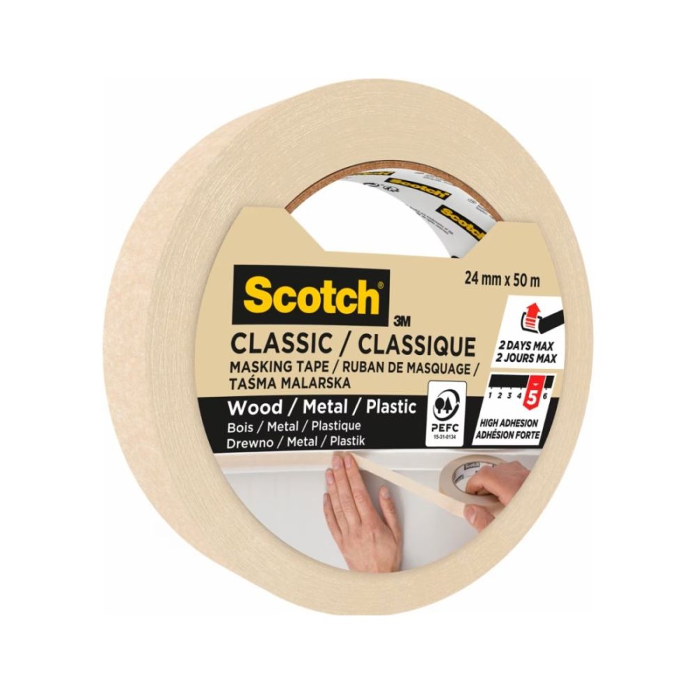 Хартиена лента Scotch Classic 2450, 24 мм x 50 м, самозалепваща, бежова