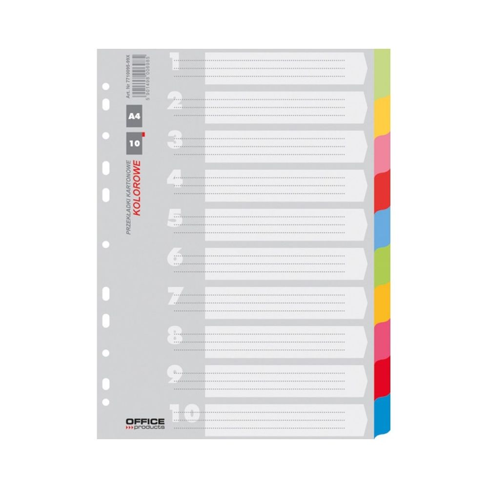 Цветен разделител OFFICE PRODUCTS, 10 теми, картон 170 г, A4