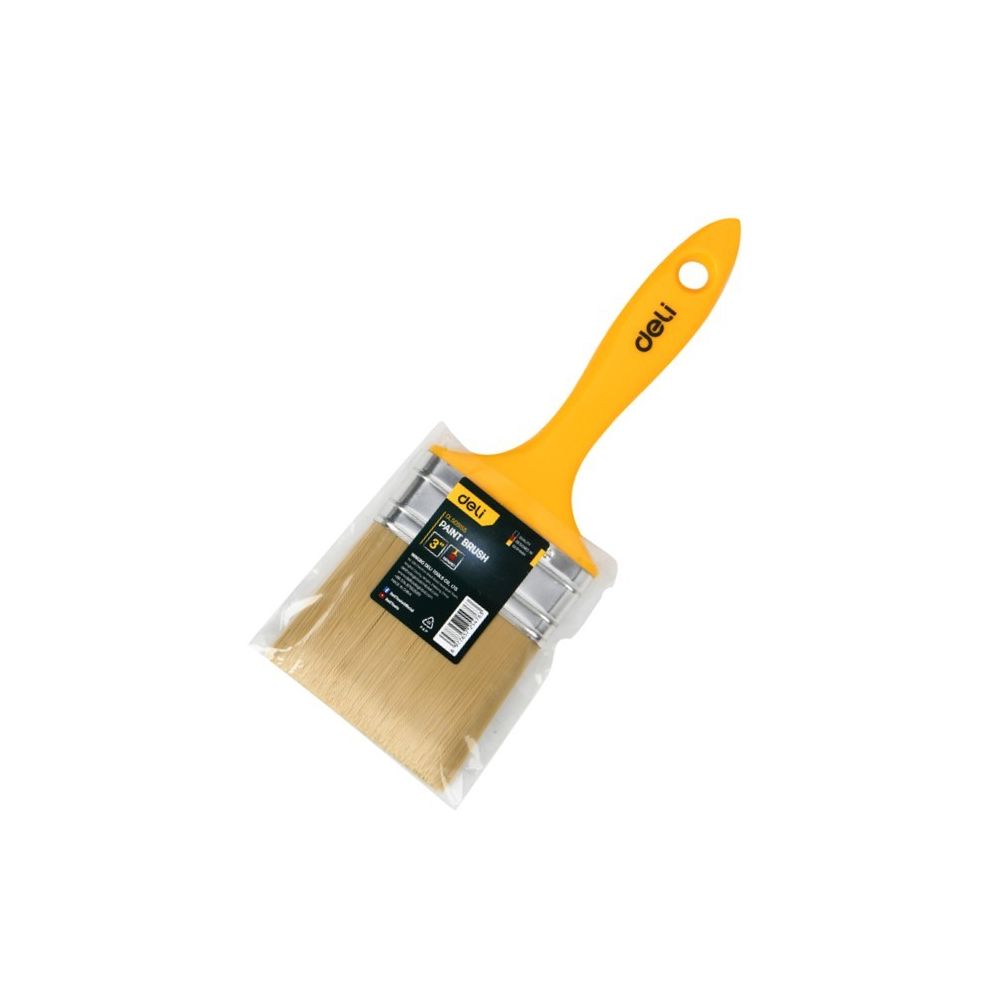 Четка за боядисване Deli TOOLS EDL509155, PET дръжка, 3"/76.2 мм, жълта