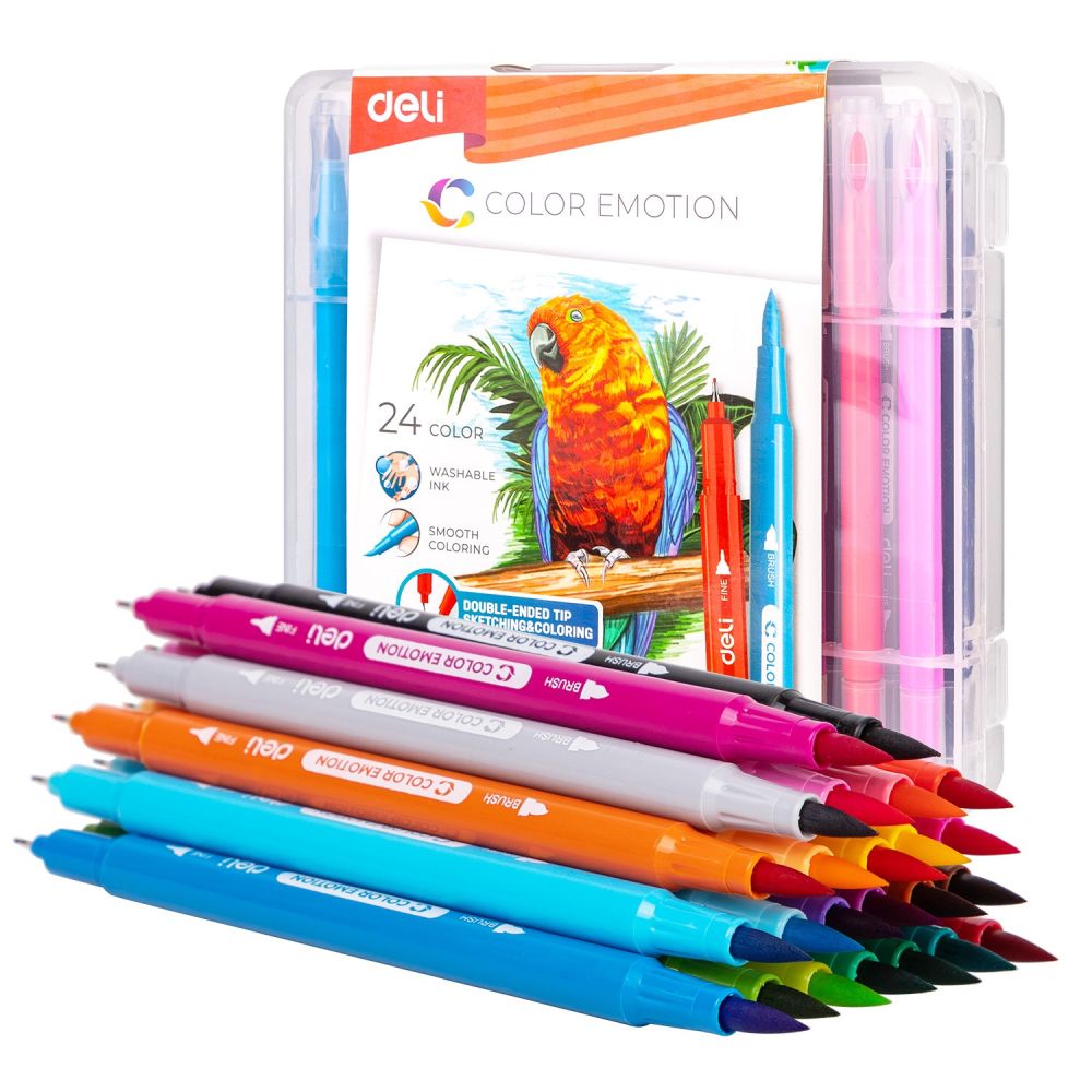 Флумастери четка Deli Color Emotion EC151-24, четка и тънкописец, 24 цвята