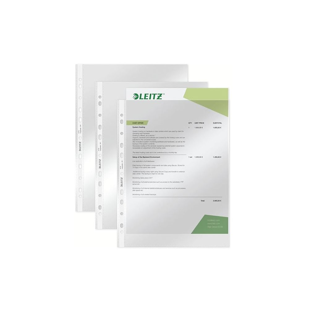 Джоб с европерфорация LEITZ Premium, A4, РР 90 mic, кристал, 100 бр.