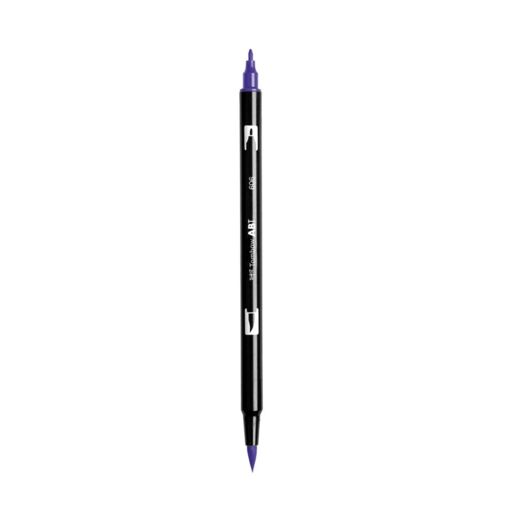 Aкварелен двувърх маркер Tombow ABT Dual Brush, четка 3.5 мм, връх 0.8 мм, 606 violet