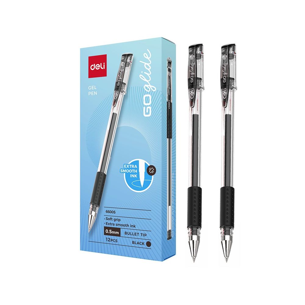 Гелова химикалка Deli GO glide E6600S, с грип, 0.5 мм, черна