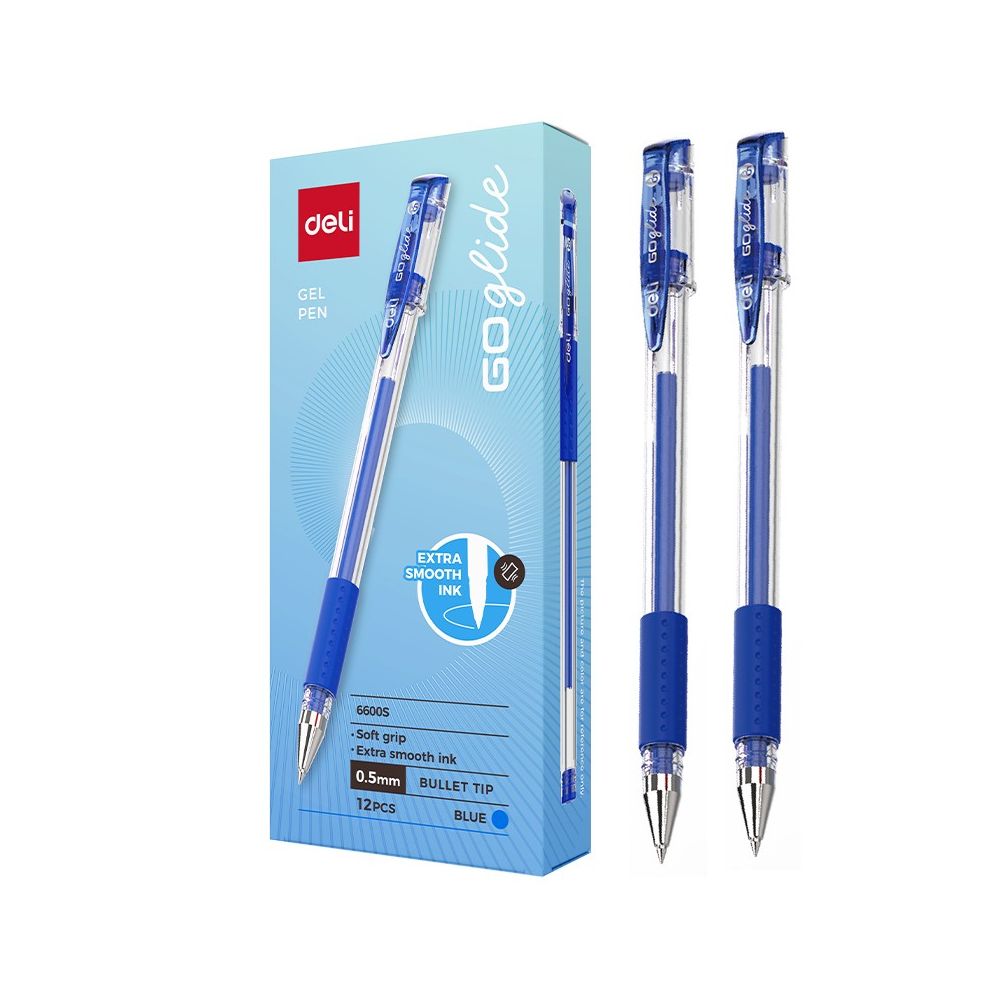 Гелова химикалка Deli GO glide E6600S, с грип, 0.5 мм, синя