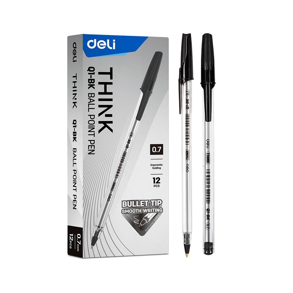Химикалка Deli think EQ1-BК, 0.7 мм, черна