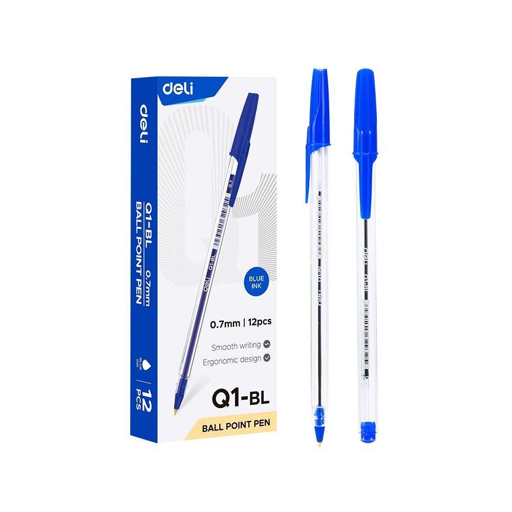 Химикалка Deli think EQ1-BL, 0.7 мм, синя