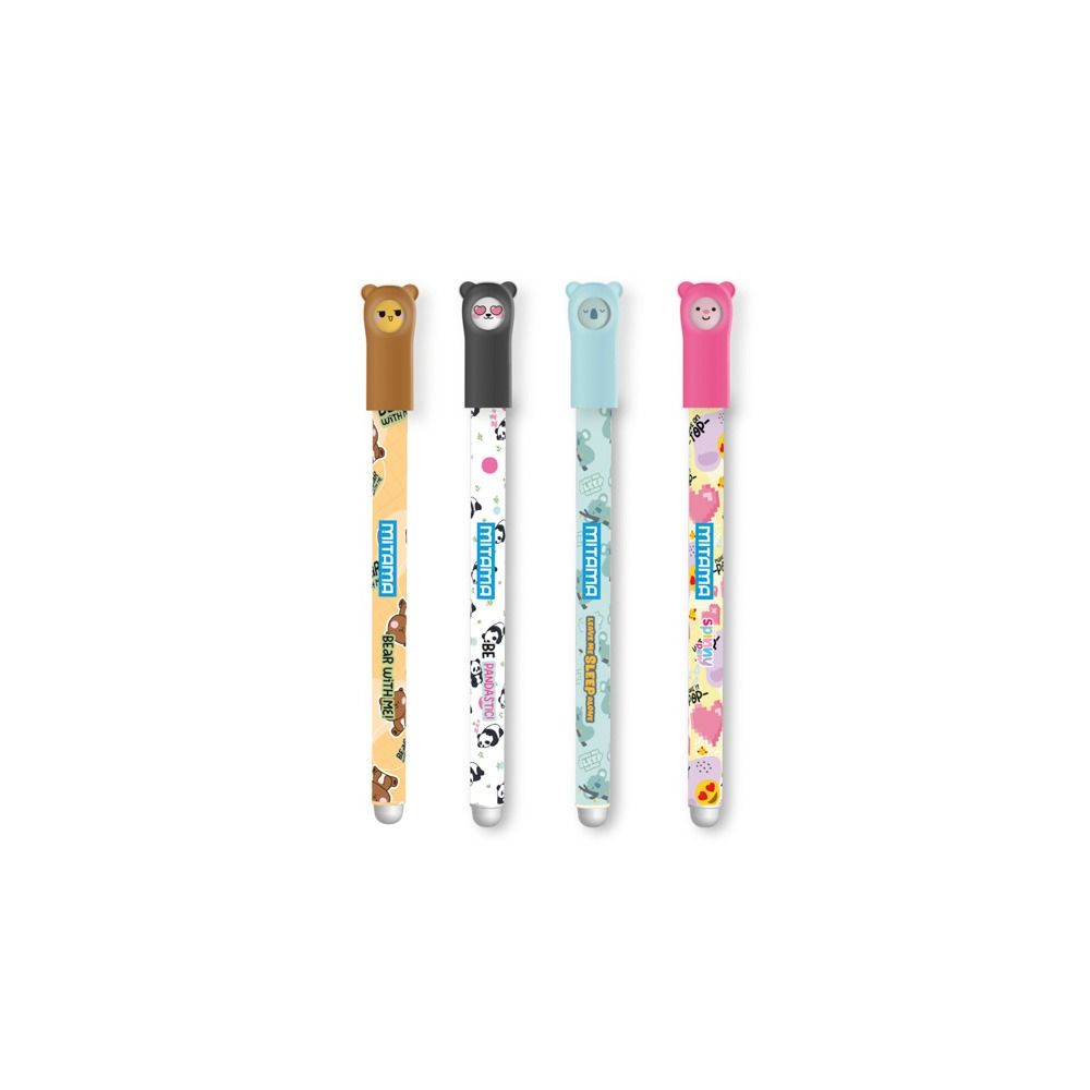 Изтриваеми химикалки MITAMA Spinny Pen, Animal Colection, 0.7 мм, 2 сини+1 лилава+1 червена, 4 бр.