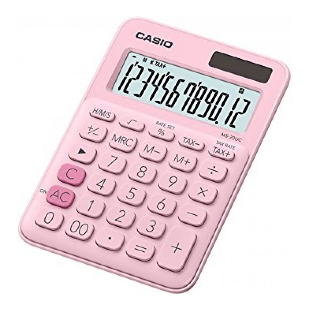 Калкулатор CASIO COLORFUL MS-20UC- PK, настолен, 12 dgt, 149.5x105x23 мм, розов