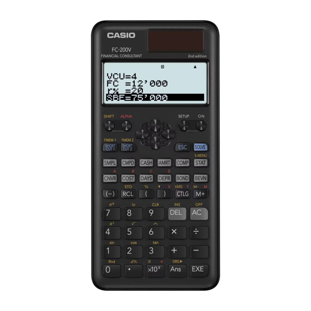 Калкулатор CASIO FC-200V-2, финансов, 10+2 dgt , 162х77х13.8 мм, черен Калкулатор CASIO FC-200V-2, финансов, 10+2 dgt , 162х77х13.8 мм, черен